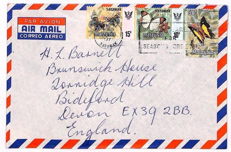 UU117 1977 Malaysia Sarawak North Devon GB Cover {samwells-covers}PTS