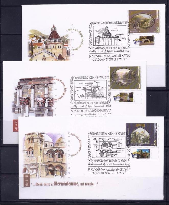 ISRAEL STAMP 2000 MILLENNIUM POPE VISITING CHRISTIAN SITES 3 FDC HOLY LAND SET 1