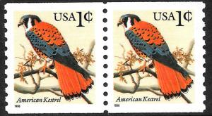 Scott 3044  1¢ American Kestrel Coil Pair, MNH
