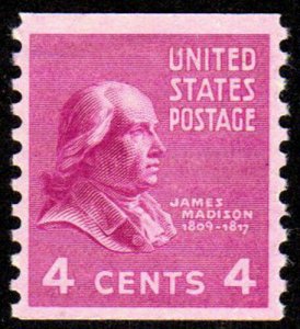 1939 4c James Madison, 4th U.S. President, Coil Scott 843 Mint F/VF NH