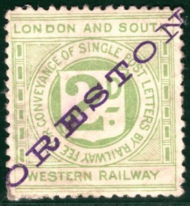 GB Devon L&SWR RAILWAY Letter Stamp 2d Superb *ORESTON* STATION Cancel SBW25