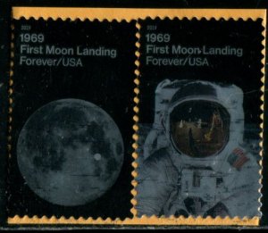 5399-5400 US (55c) Moon Landing Anniv SA,  used pair on paper