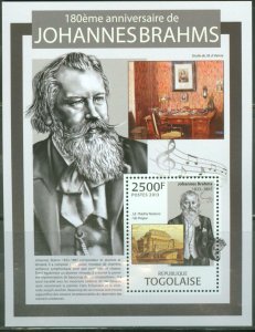 TOGO 2013 COMPOSER JOHANNES BRAHMS 180TH BIRTH ANNIVERSARY  SOUVENIR SHEET