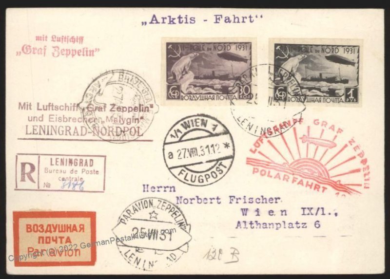 Russia Graf Zeppelin 1931 USSR Polarfahrt Mi204Aa Leningrad Malyguin 107005