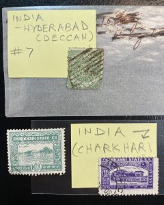 India LOT Used - A few old India stamps + 2 Charkhari issues