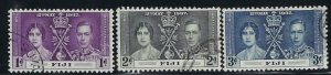 Fiji 114-16 Used 1937 KGVI Coronation (an7456)