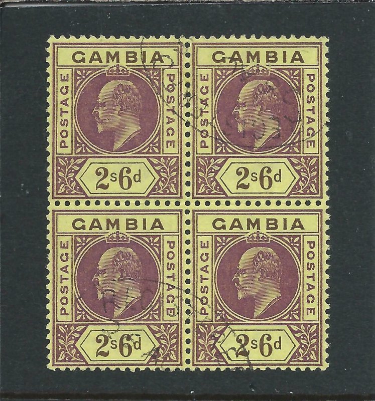 GAMBIA 1902-05 2s6d PURPLE & BROWN/YELLOW BLK OF 4 FU SG 55 CAT £280