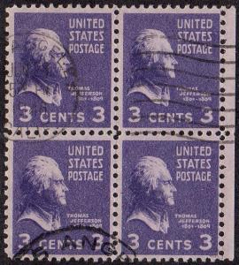 United States 807 - Used - 3c Thomas Jefferson (Block of 4) (1938)