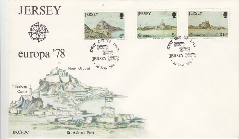 Jersey 1978,  Europa, set of 3,  on FDC