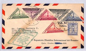 ECUADOR Air Mail 1936 *TRIANGULARS SET* Cover Quito EXHIBITION Cachet USA YU167