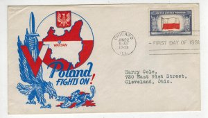 1943 WW2 PATRIOTIC STAEHLE 909 POLAND CHICAGO FDC & REVERSE PRINT ERROR