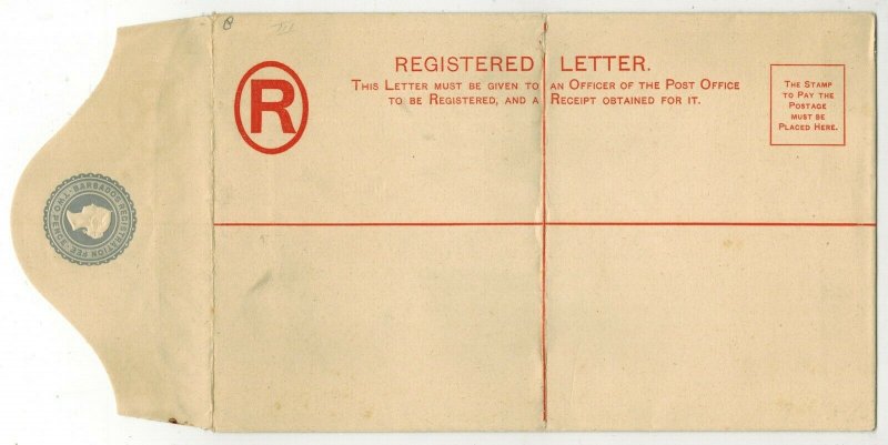 BARBADOS QUEEN VICTORIA UNUSED REGISTERED LETTER ENVELOPE TWO PENCE REGISTRATION