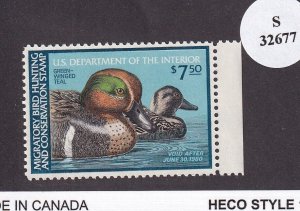 U.S.: Sc #RW46, $7.50 Green-Winged Teal, Duck Stamp, MNH (F32677)