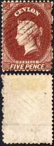 Ceylon SG53 5d Red-brown Wmk CC (large) Cat 110 pounds