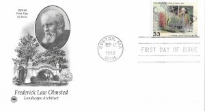 1999 FDC, #3339, 33c Frederick Law Olmstead, PCS