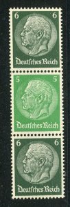 GERMANY; 1930s early Hindenburg Booklet issue Mint Strip