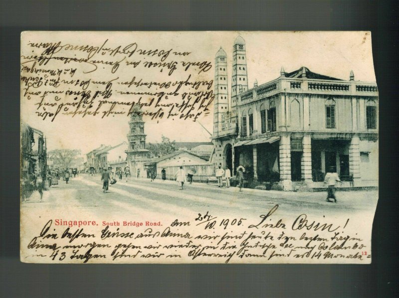 1905 Singapore Picture Postcard Cover to Austria South Bridge Road