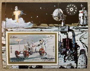 Sharjah 1972 Apollo 17 moon buggy MS, MNH. Mi BL 111A CV 6.00 euros.