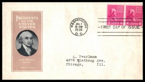 1938 Presidential Series Prexy Sc 808-1b 4c Madison with Harry Ioor cachet (AT