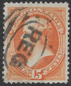 US Stamps Scott #163 Used XF 15c Pale Orange Webster REG Cancel SCV $150