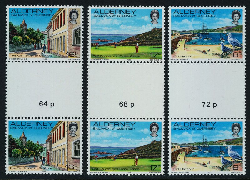 Alderney 1-12 gutter pairs MNH Map, Architecture, Boat, Lighthouse, Birds