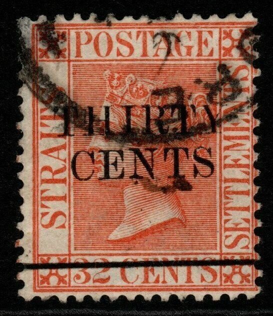 MALAYA STRAITS SETTLEMENTS SG87 1891 30c on 32c ORANGE USED