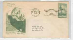 1935 NATIONAL PARKS SERIES FDC JAMES FARLEY IMPERFORATE 763 ZION PARK UTAH