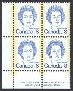 Canada Sc# 593vii MNH PB LL (Plate 7) 1973 8c Queen Elizabeth II