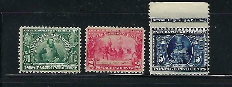 US #328-330 1907 JAMESTOWN EXPOSITION- MINT NEVER HINGED