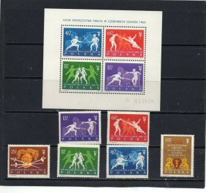 POLAND 1963 SPORTS FENCING SET OF 6 STAMPS & S/S MNH