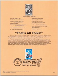 USPS SOUVENIR PAGE THAT'S ALL FOLKS! PORKY PIG LOONEY TUNES 2001