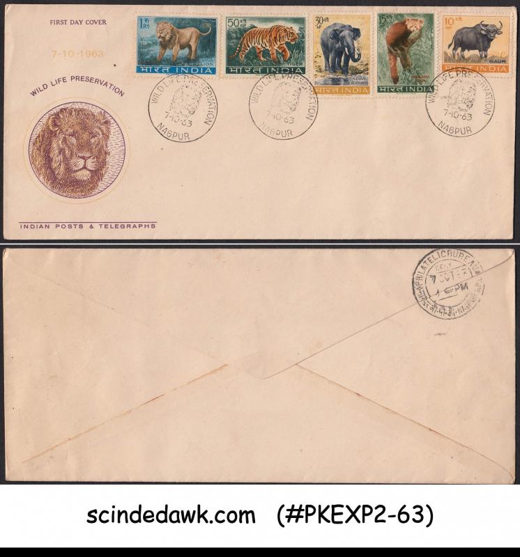 INDIA - 1963 WILD LIFE PRESERVATION / ANIMALS / ELEPHANT 5V FDC