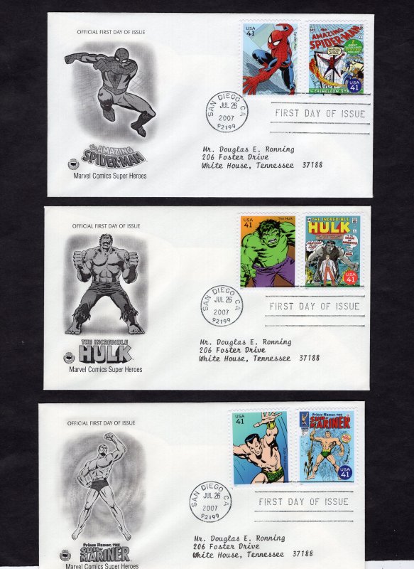 4159a-t Marvel Comics, set/10 FDC PCS addressed