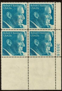 1979 Robert F. Kennedy Plate Block of 4 15c Postage Stamps, Sc# 1770, MNH, OG