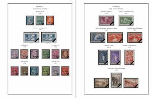 COLOR PRINTED FRANCE SEMI-POSTALS + 1914-1940 STAMP ALBUM PAGES (24 ill. pages)