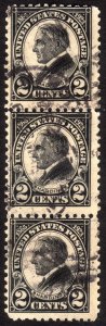 1923, US 2c, Harding, Used strip of 3, Sc 610