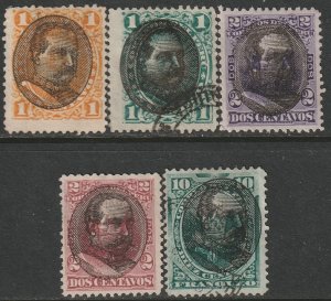 Peru 1894 Sc 118-21,123 partial set used/MNG