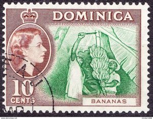 DOMINICA 1957 QEII 10 Cents Green & Brown SG150 FU