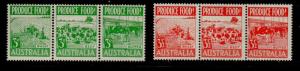 Australia Sc  252a, 255a Produce Food stamp strips of 3t mint