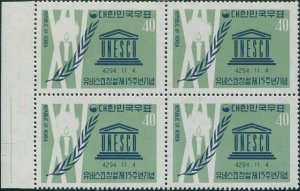 Korea South 1961 SG408 40h UNESCO candle block MNH