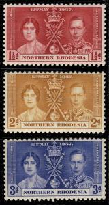 NORTHERN RHODESIA - 1937 SG 46/48 KGVI CORONATION SET of 3 Mint* (MOGH / MM)