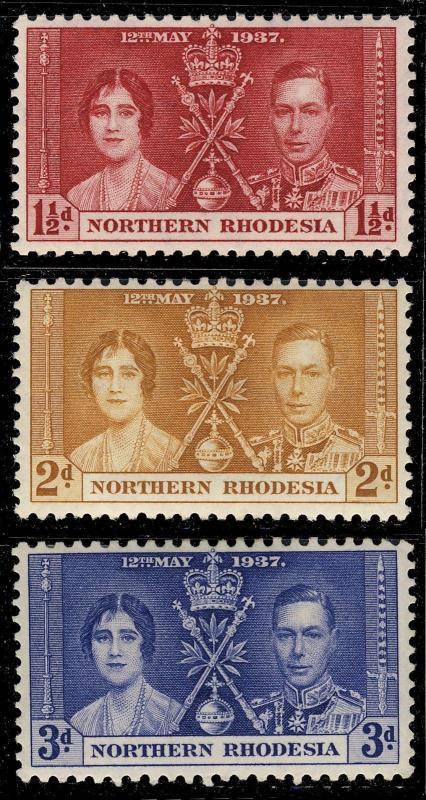 NORTHERN RHODESIA - 1937 SG 46/48 KGVI CORONATION SET of 3 Mint* (MOGH / MM)