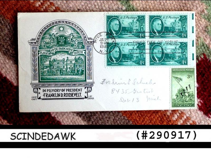 USA 1945 - IN MEMORY OF PRESIDENT FRANKLIN D ROOSEVELT-BLK OF 4 PLUS 1V- FDC