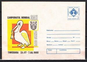 Romania, 1988 issue. #106-88. Chess Mondial Sah Postal Envelope.