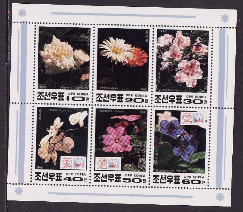 Korea-Sc#3043a-unused NH sheet-Flowers-Canada '92-