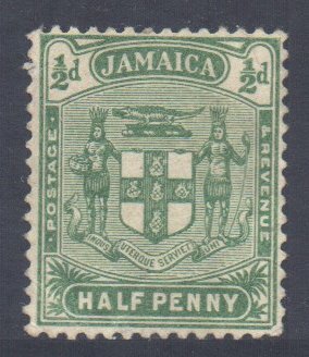 Jamaica Scott 58 - SG38b, 1905 Arms 1/2d MH*