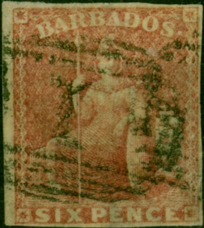 Barbados 1858 6d Pale Rose Red SG11 Fine Used