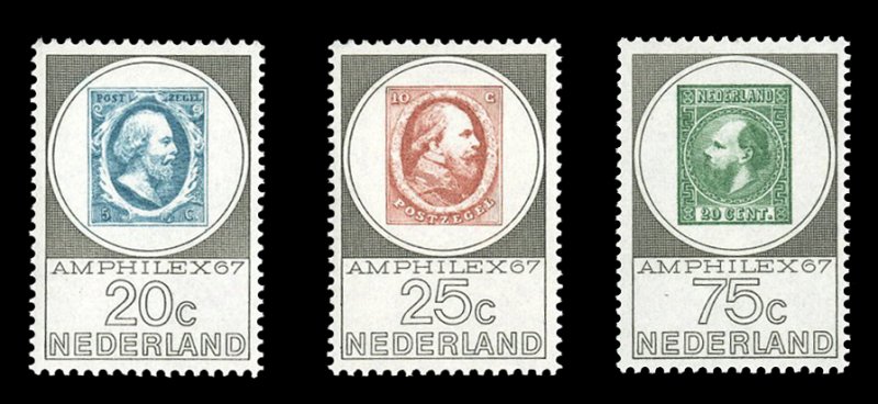 Netherlands #448-450 Cat$9.75, 1967 AMPHILEX, set of three, never hinged