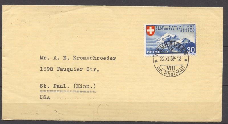 Switzerland, 1939 Esposizione Nazionale 30 Cts. Cover to US, Zumstein 227