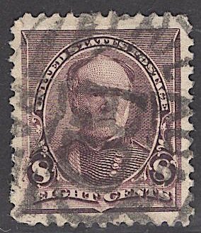 US Stamp #225 8c Sherman USED SCV $17.00. Massive stamp.